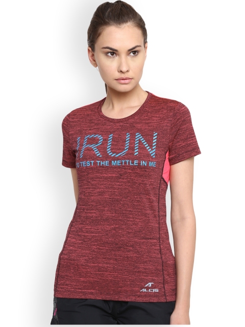 

Alcis Women Maroon Self-Design Round Neck T-shirt