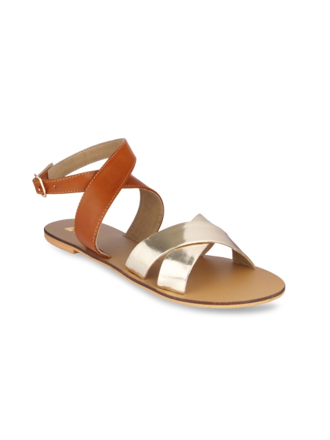 

20Dresses Women Gold-Toned Colourblocked Synthetic Open Toe Flats