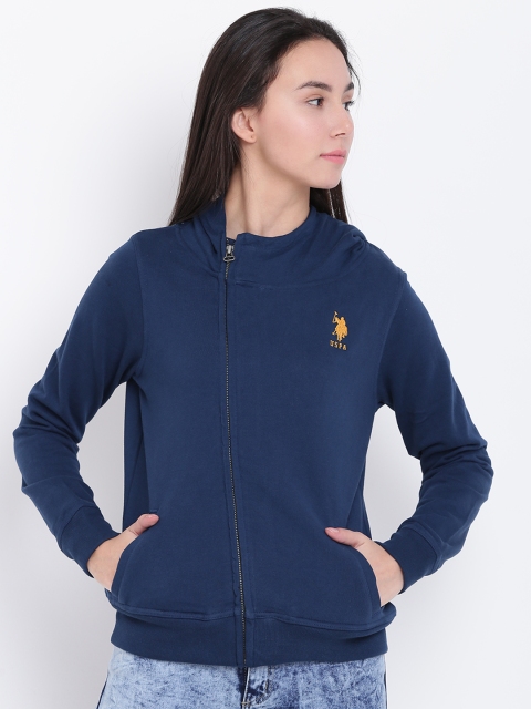 

U.S. Polo Assn. Women Teal Blue Solid Hooded Sweatshirt