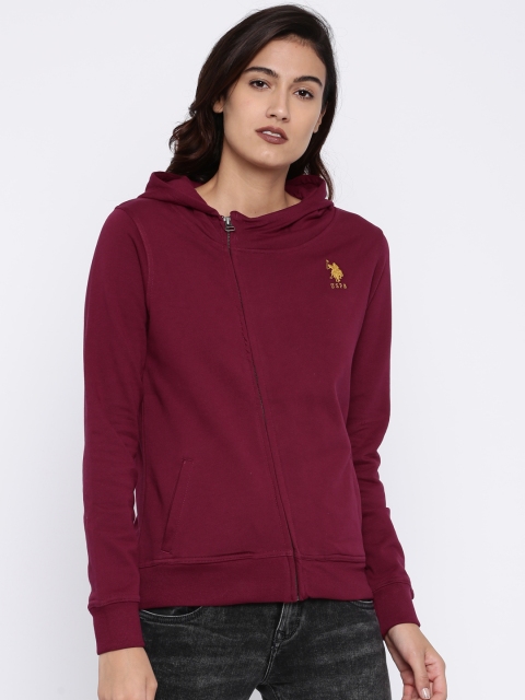 

U.S. Polo Assn. Women Burgundy Solid Hooded Sweatshirt