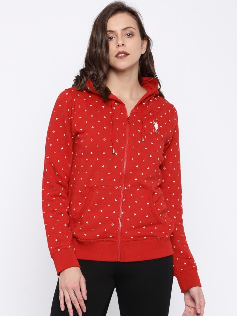 

U.S. Polo Assn. Women Red Printed Hooded Sweatshirt
