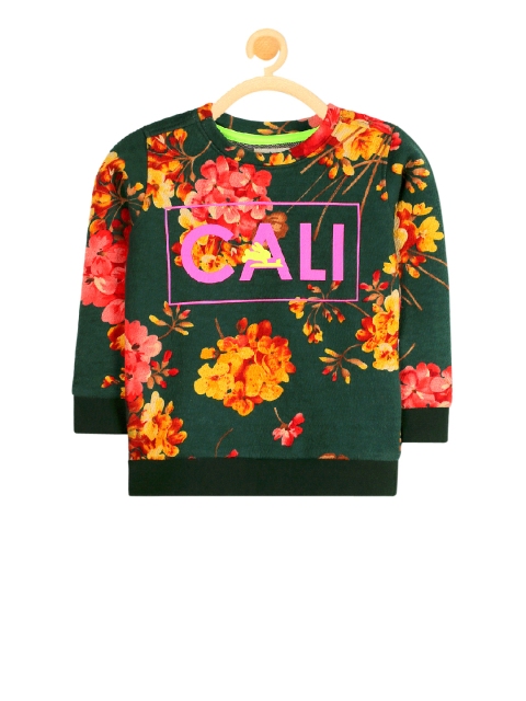 

Cherry Crumble Girls Green Printed Sweatshirt