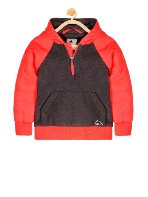 

Cherry Crumble Unisex Red Colourblocked Open Front Jacket