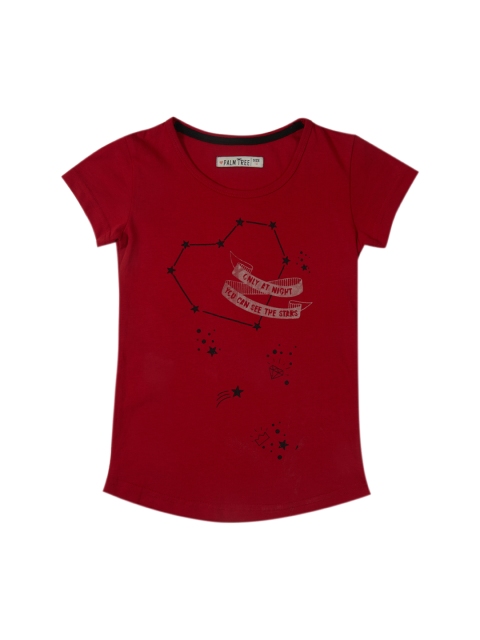 

Palm Tree Girls Maroon Printed Round Neck T-shirt