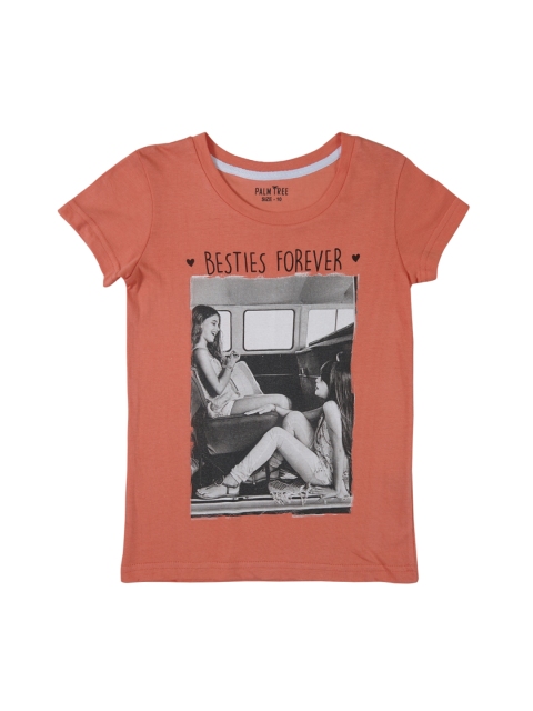 

Palm Tree Girls Peach-Coloured Printed Round Neck T-shirt