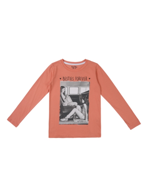 

Palm Tree Girls Peach-Coloured Printed Round Neck T-shirt