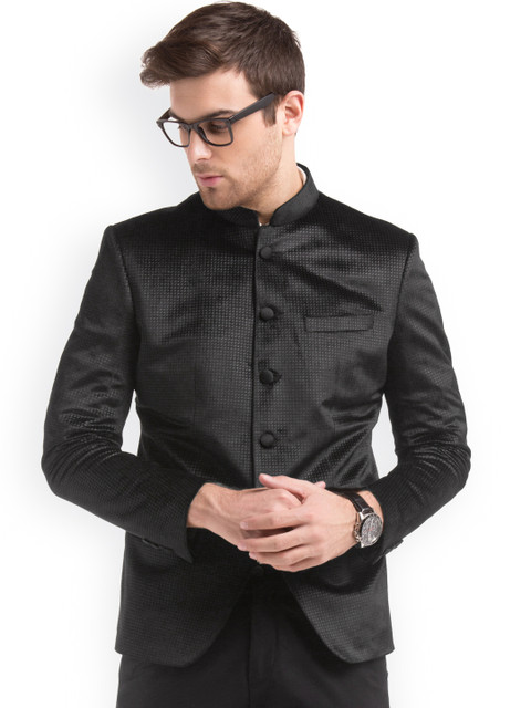 

True Blue Black Slim Fit Single-Breasted Ethnic Bandhgala Blazer