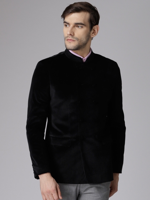 

True Blue Black Slim Fit Double-Breasted Solid Ethnic Bandhgala Blazer