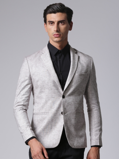 

True Blue Grey Solid Single-Breasted Formal Blazer