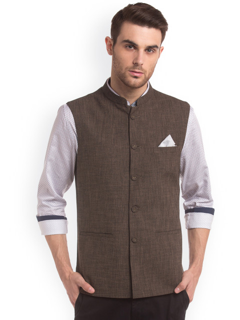 

True Blue Brown Regular Fit Nehru Jacket