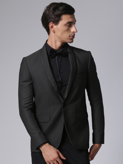 

True Blue Black & White Self-Design Single-Breasted Formal Blazer