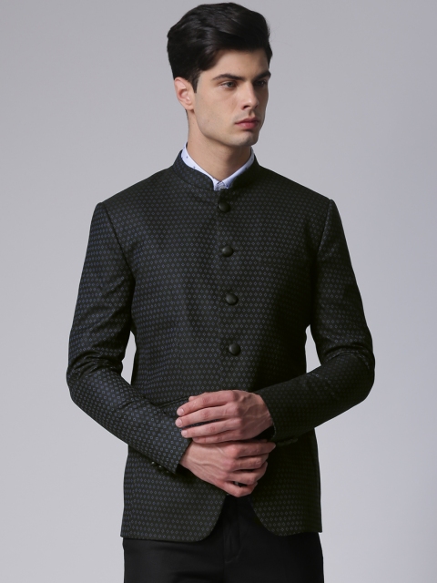 

True Blue Black & Blue Self-Design Single-Breasted Formal Blazer