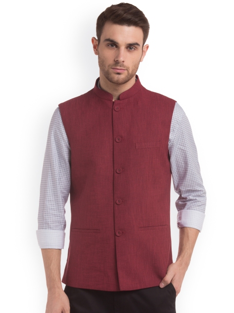 

True Blue Maroon Regular Fit Pure Cotton Nehru Jacket