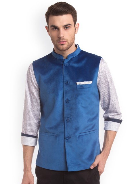 

True Blue Blue Regular Fit Pure Cotton Nehru Jacket