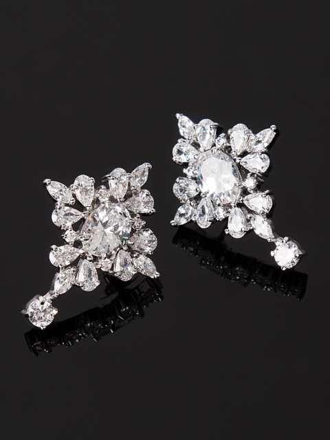 

Studio Voylla Princess of Wales Silver-Toned Diamond Shaped Studs