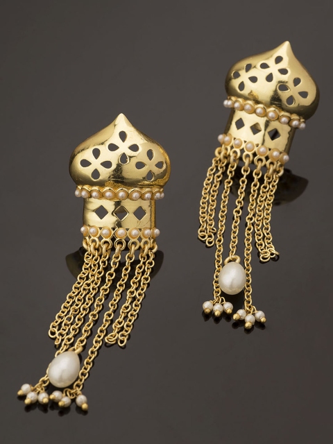 

Studio Voylla Jali Pearl Gold-Toned Dome-Shaped Drop Earrings