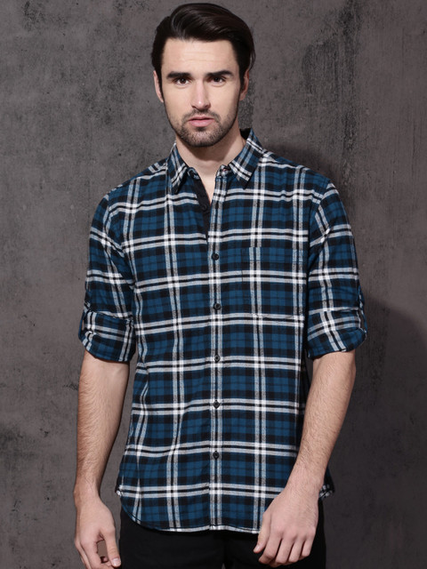 

Roadster Men Blue & Black Slim Fit Brushed Checks Casual Shirt