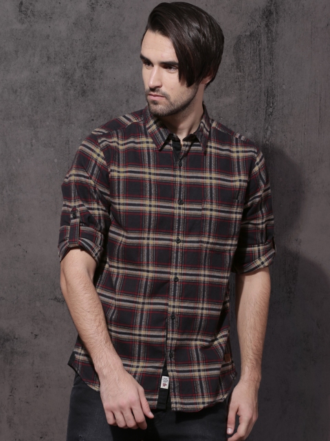 

Roadster Men Black & Beige Slim Fit Brushed Checks Casual Shirt