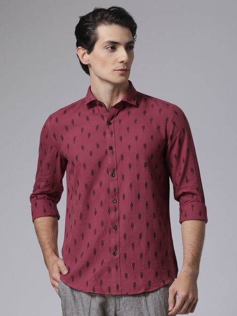 

True Blue Men Maroon Slim Fit Self Design Casual Shirt