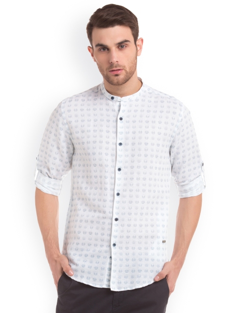 

True Blue Men White Slim Fit Printed Casual Shirt