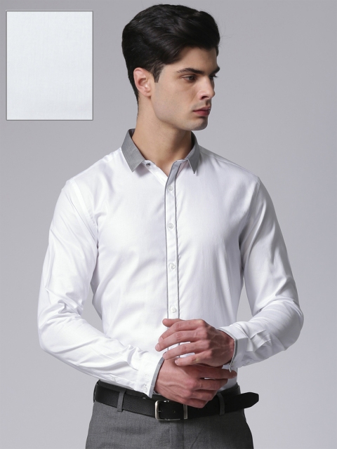 

True Blue Men White Slim Fit Solid Casual Shirt