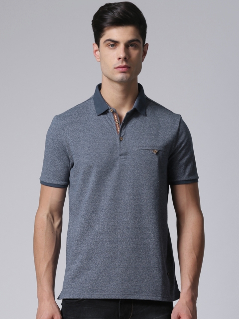 

True Blue Men Navy Blue Solid Polo Collar T-shirt
