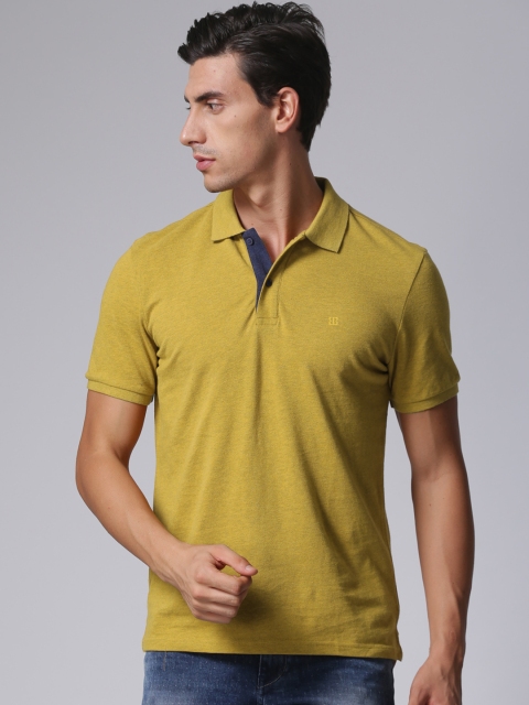 

True Blue Men Mustard Yellow Solid Polo Collar T-shirt