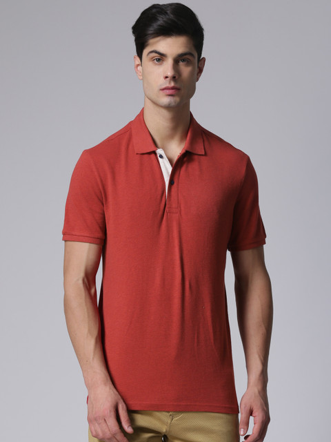 

True Blue Men Rust Red Polo Collar Pure Cotton T-shirt