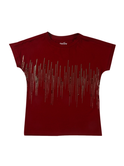 

Gini and Jony Girls Maroon Printed Top
