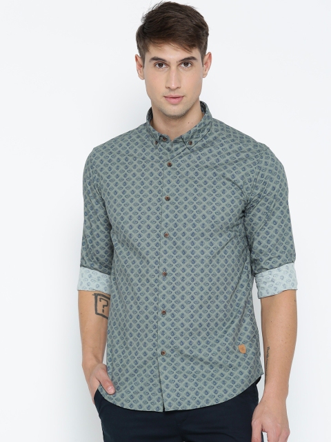 

True Blue Men Green & Navy Printed Casual Shirt