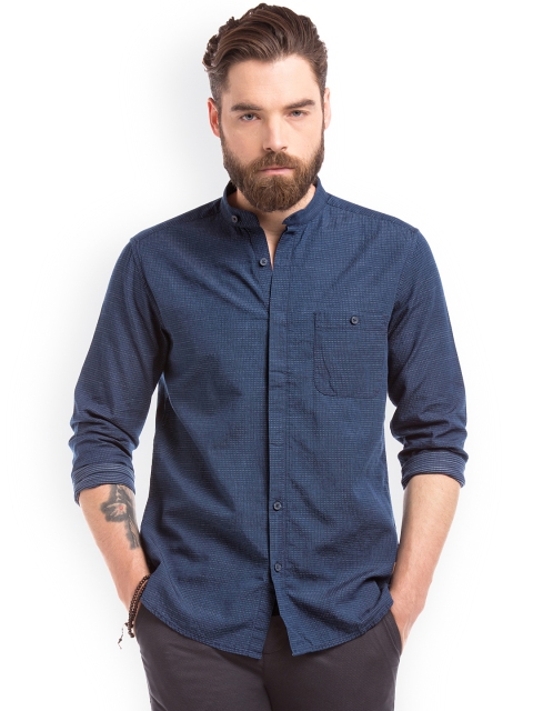 

True Blue Men Navy Slim Fit Self Design Casual Shirt, Navy blue