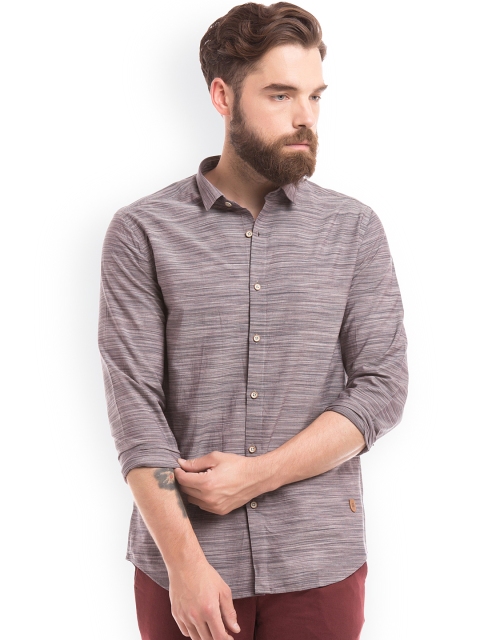 

True Blue Men Grey Slim Fit Striped Casual Shirt