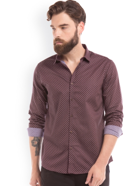 

True Blue Men Maroon Slim Fit Printed Casual Shirt