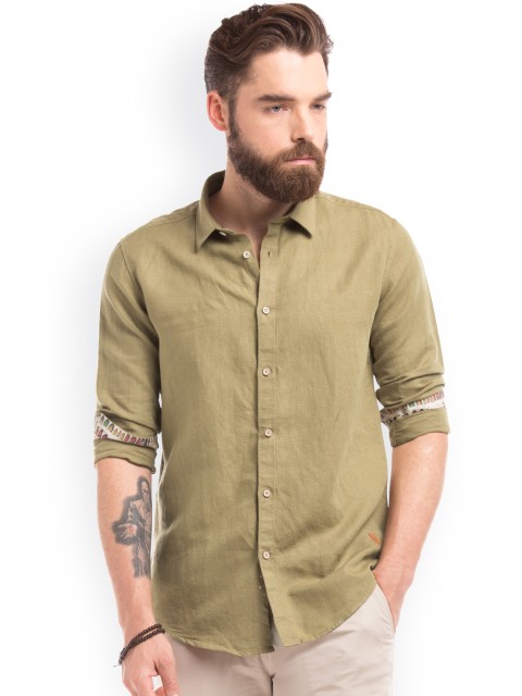 

True Blue Men Olive Green Slim Fit Solid Casual Shirt