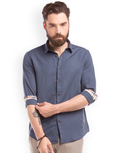 

True Blue Men Blue Slim Fit Solid Casual Shirt