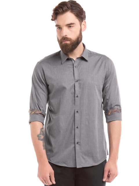 

True Blue Men Grey Slim Fit Solid Casual Shirt