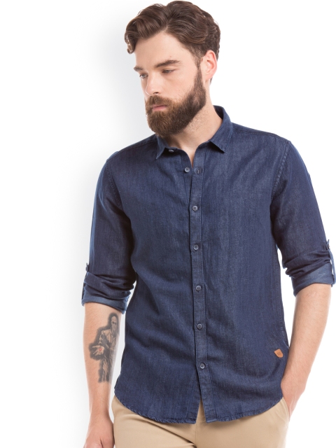 

True Blue Men Blue Slim Fit Solid Casual Shirt