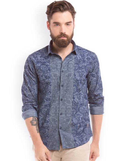 

True Blue Men Blue Slim Fit Printed Casual Shirt