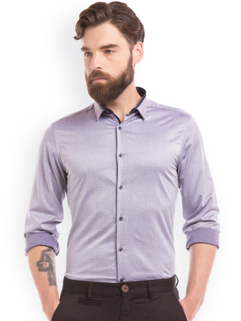 

True Blue Men Purple Slim Fit Self Design Casual Shirt
