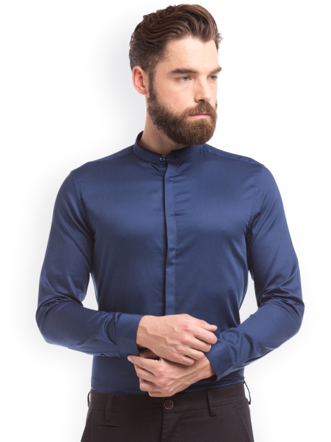

True Blue Men Navy Slim Fit Solid Formal Shirt, Navy blue