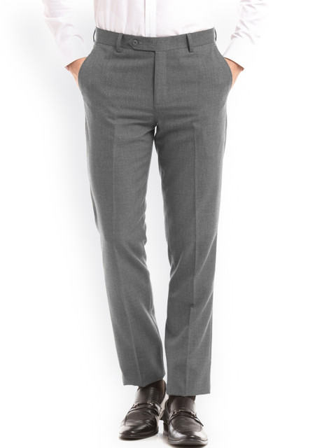 

True Blue Men Grey Slim Fit Solid Formal Trousers