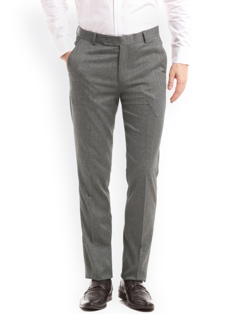 

True Blue Men Grey Slim Fit Solid Formal Trousers