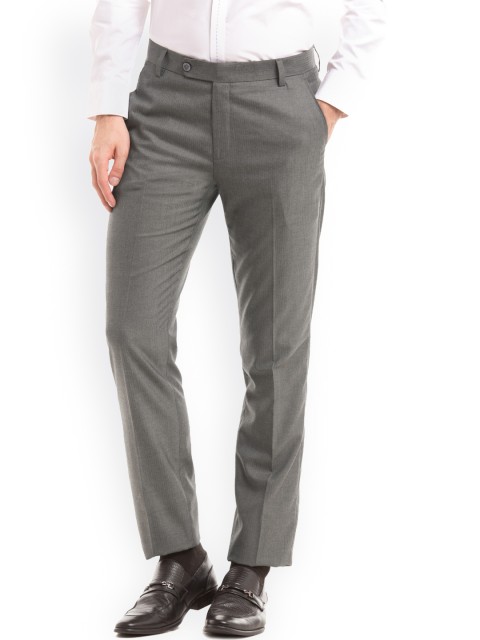 

True Blue Men Grey Slim Fit Solid Formal Trousers