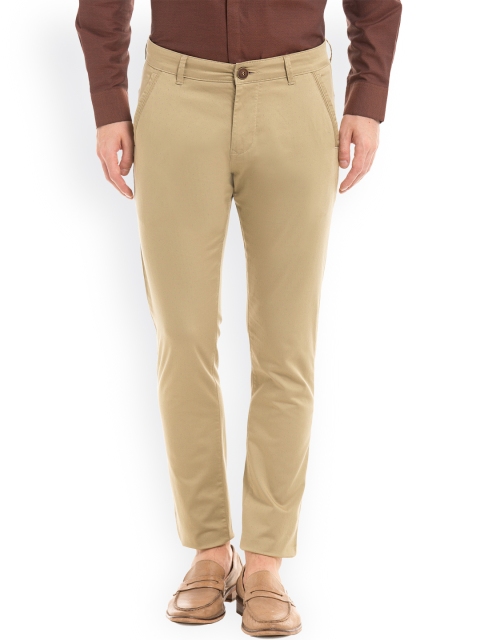 

True Blue Men Beige Slim Fit Solid Regular Trousers
