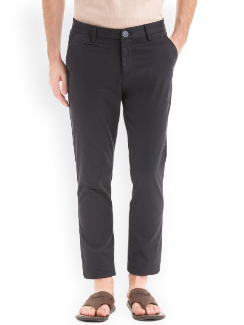

True Blue Men Navy Blue Slim Fit Solid Regular Trousers