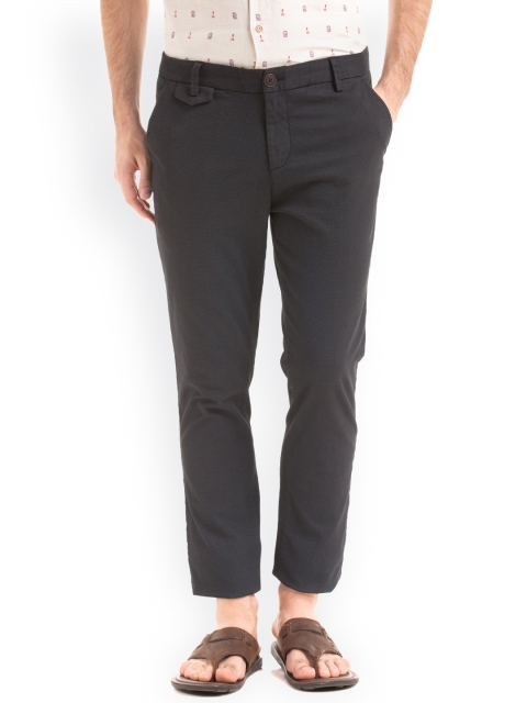 

True Blue Men Navy Blue Slim Fit Solid Regular Trousers