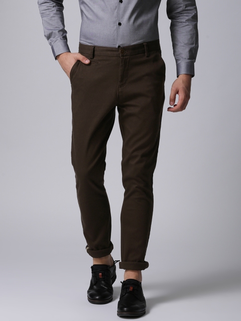 

True Blue Men Brown Slim Fit Self Design Regular Trousers