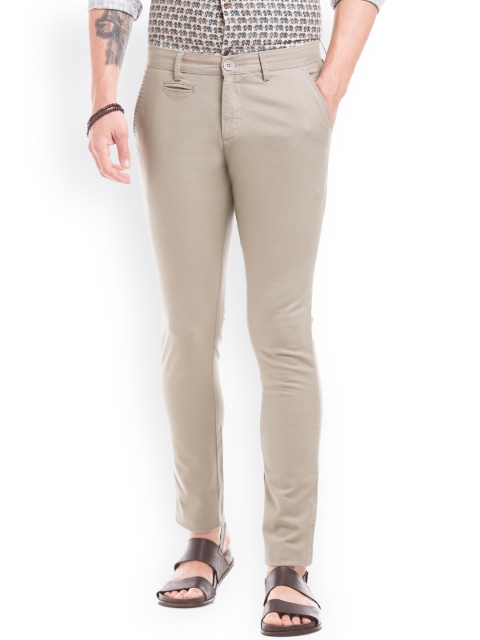 

True Blue Men Beige Slim Fit Solid Trousers