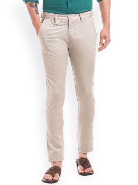 

True Blue Men Beige Slim Fit Printed Trousers