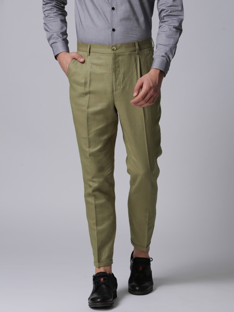 

True Blue Men Beige Cropped Fit Solid Regular Trousers